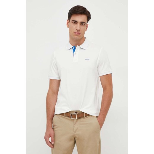 Gant polo męski kolor beżowy gładki ze sklepu ANSWEAR.com w kategorii T-shirty męskie - zdjęcie 161583751