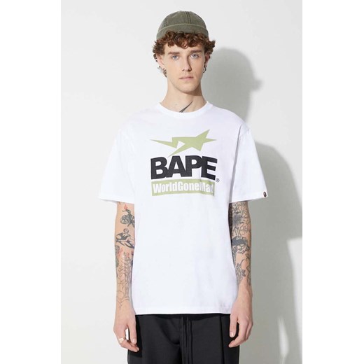 A Bathing Ape t-shirt bawełniany kolor biały z nadrukiem ze sklepu PRM w kategorii T-shirty męskie - zdjęcie 161585403