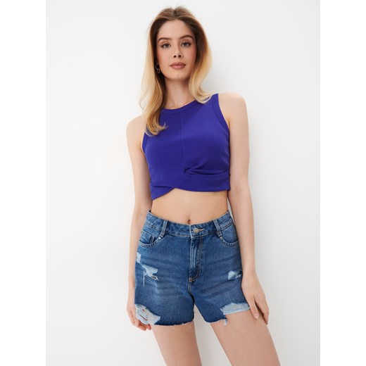 Mohito - Jeansowe szorty z przetarciami - Niebieski Mohito 38 okazyjna cena Mohito
