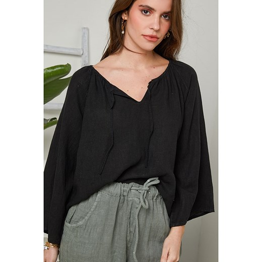 Rodier Lin Lniana bluzka w kolorze czarnym Rodier Lin XL/XXL wyprzedaż Limango Polska