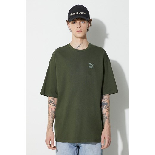 Puma t-shirt bawełniany BETTER CLASSICS Oversized Tee kolor zielony gładki ze sklepu PRM w kategorii T-shirty męskie - zdjęcie 161609160