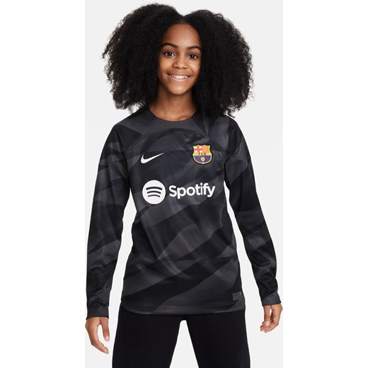 Koszulka piłkarska dla dużych dzieci Nike Dri-FIT FC Barcelona Stadium Goalkeeper 2023/24 - Szary ze sklepu Nike poland w kategorii Bluzki dziewczęce - zdjęcie 161610133