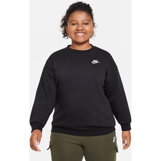 Bluza dresowa dla dużych dzieci (dziewcząt) o kroju oversize Nike Sportswear Club Fleece (szersze rozmiary) - Czerń ze sklepu Nike poland w kategorii Bluzy dziewczęce - zdjęcie 161610524