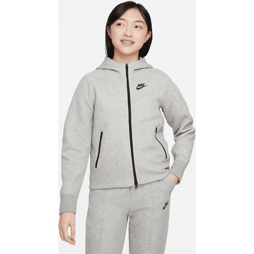 Rozpinana bluza z kapturem dla dużych dzieci (dziewcząt) Nike Sportswear Tech Fleece - Szary ze sklepu Nike poland w kategorii Bluzy dziewczęce - zdjęcie 161610682