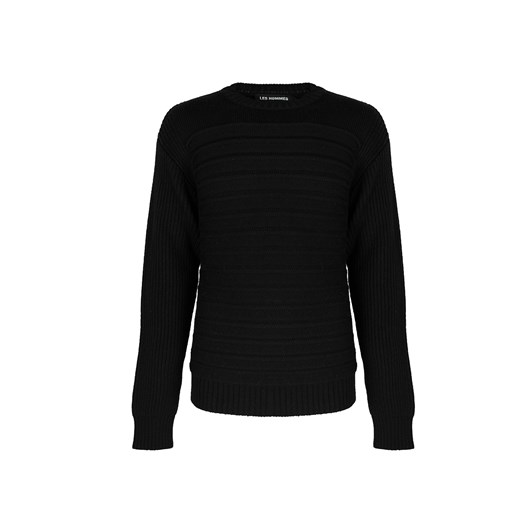 Les Hommes Sweter | LJK402-660U | Round Neck Sweater with Pleats | Czarny Les Hommes L okazyjna cena ubierzsie.com