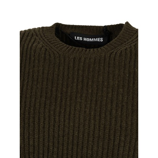 Les Hommes Sweter | LJK106-656U | Round Neck Sweater with Asymetric Zip | Khaki Les Hommes XL promocyjna cena ubierzsie.com