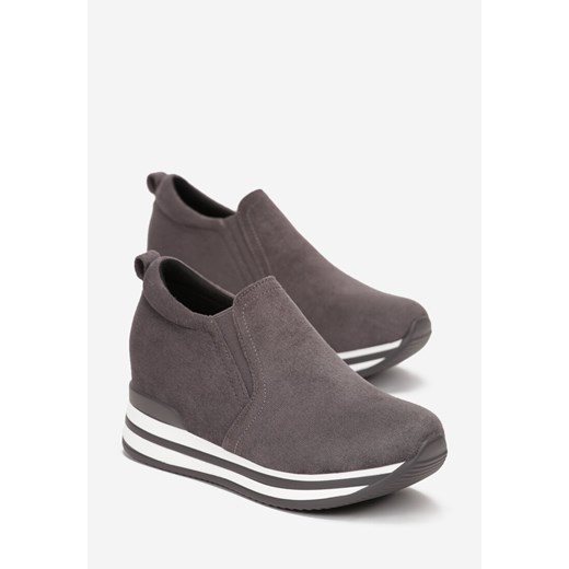 Szare Sneakersy na Ukrytym Koturnie z Cholewką przed Kostkę Tsionella 40 wyprzedaż born2be.pl