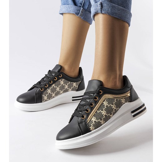 Czarne sneakersy ze złotą wstawką Agostina ze sklepu gemre w kategorii Buty sportowe damskie - zdjęcie 161647284