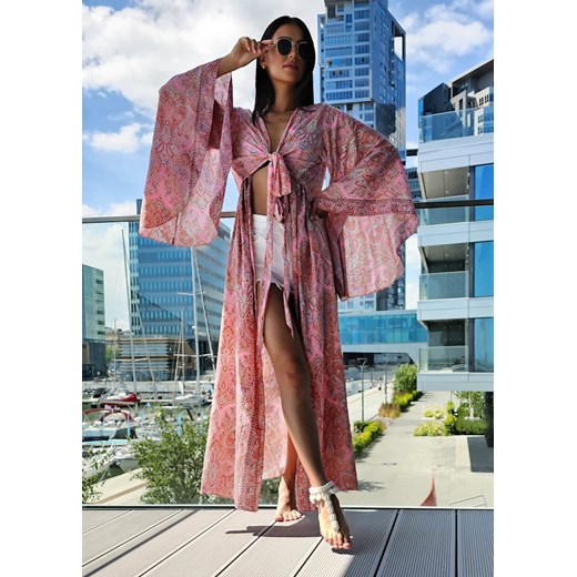 7174 Jedwabne Maxi Kimono La Playa Pink Bohemian One size Ligari