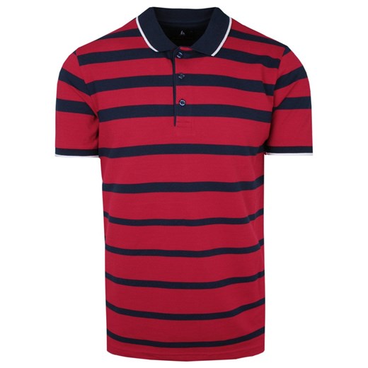 Koszulka POLO, Granatowo-Czerwona w Paski Casualowa, Krótki Rękaw, T-shirt -BARTEX TSKOWbrtxD2V4kirmizi ze sklepu JegoSzafa.pl w kategorii T-shirty męskie - zdjęcie 161660652
