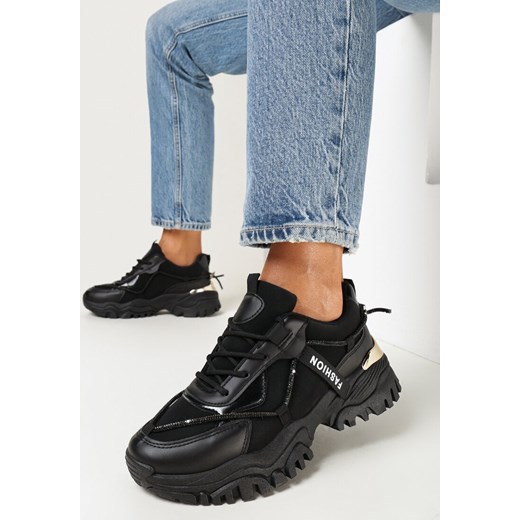 Born2be buty sportowe damskie sneakersy czarne sznurowane na platformie