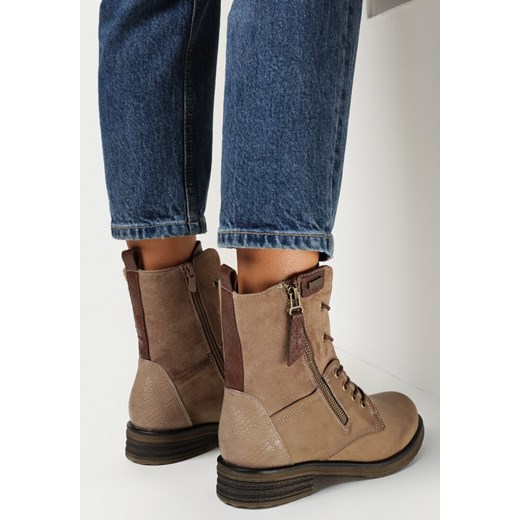 Ciemnobeżowe Botki za Kostkę z Wiązaniem Rahwa 41 promocyjna cena born2be.pl