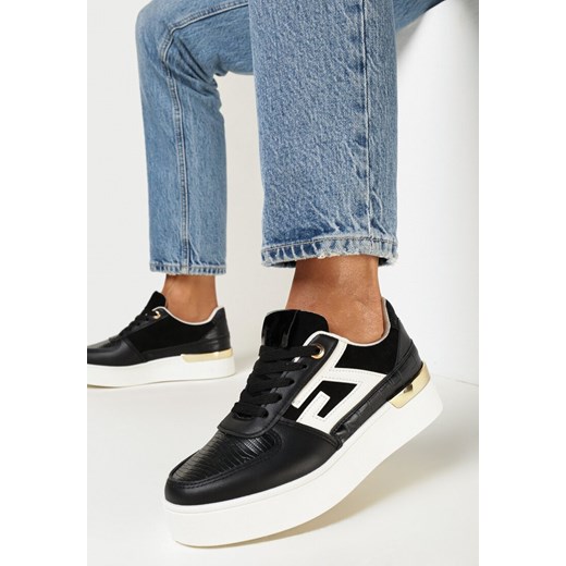 Czarne Sznurowane Sneakersy na Płaskiej Grubej Podeszwie Zantea ze sklepu born2be.pl w kategorii Buty sportowe damskie - zdjęcie 161694800