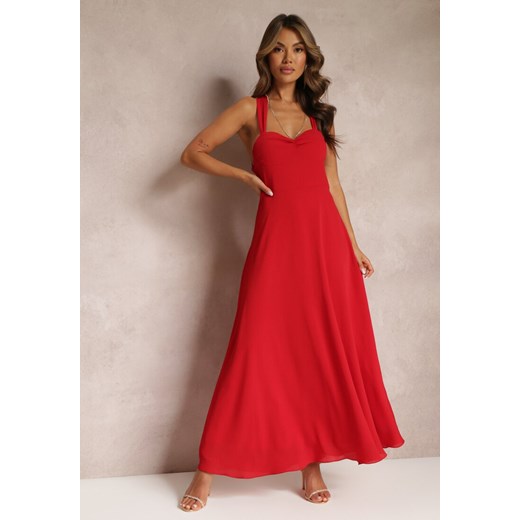 Czerwona Rozkloszowana Sukienka Koktajlowa Wiązana na Plecach Malori ze sklepu Renee odzież w kategorii Sukienki - zdjęcie 161695092