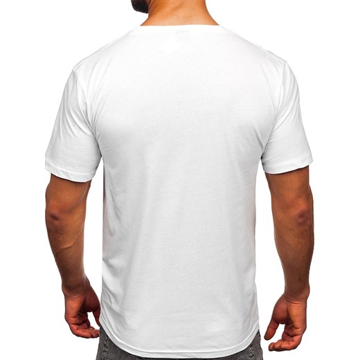 Biały bawełniany t-shirt męski z nadrukiem Bolf 14748 XL promocja Denley