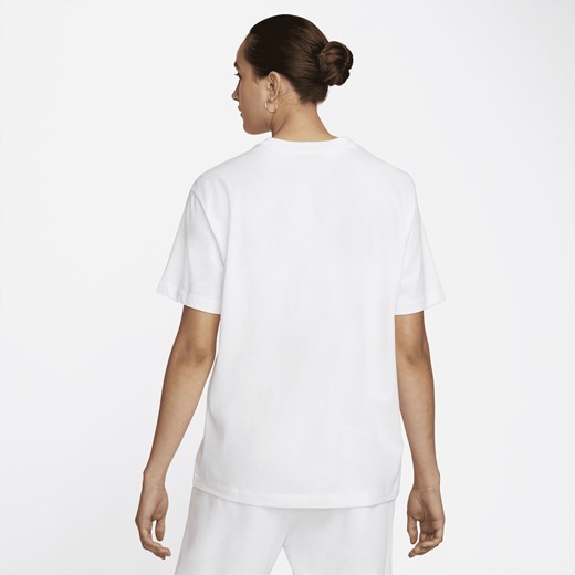 Bluzka damska Nike biała z okrągłym dekoltem z krótkimi rękawami z napisami bawełniana 