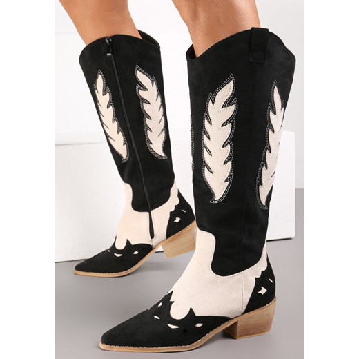 Czarne Kozaki Kowbojki z Naszywkami Darli Renee 40 wyprzedaż renee.pl