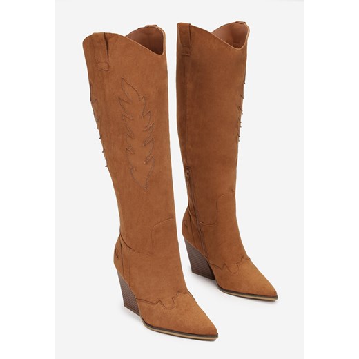 Kozaki damskie Renee na obcasie na zimę zamszowe z cholewką przed kolano 