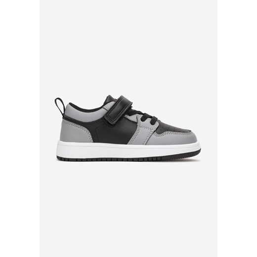 Czarno-Szare Buty Sportowe ze Skórzaną Wkładką i Rzepem Agapita ze sklepu born2be.pl w kategorii Buty sportowe dziecięce - zdjęcie 161765582