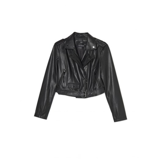Cropp - Czarna kurtka z imitacji skóry - czarny ze sklepu Cropp w kategorii Kurtki damskie - zdjęcie 161765633