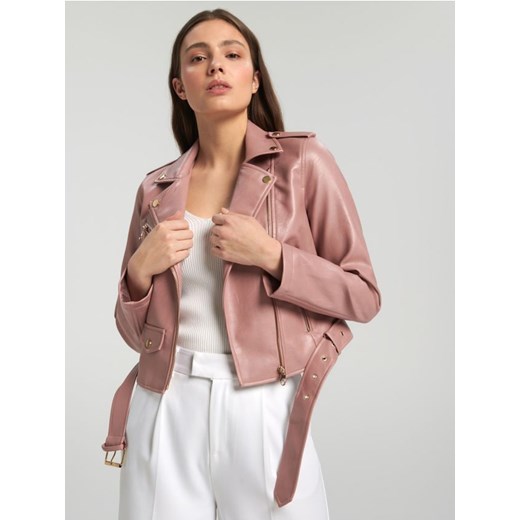 Sinsay - Kurtka ramoneska z paskiem - różowy Sinsay XL okazyjna cena Sinsay