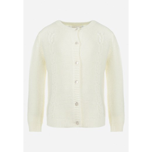 Biały Zapinany Kardigan z Warkoczykowym Splotem Landle ze sklepu Born2be Odzież w kategorii Swetry dziewczęce - zdjęcie 161766883