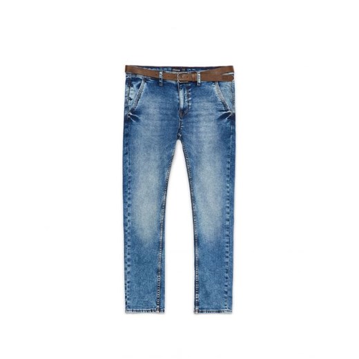 Cropp - Niebieskie jeansy chino slim z paskiem - niebieski ze sklepu Cropp w kategorii Jeansy męskie - zdjęcie 161768443
