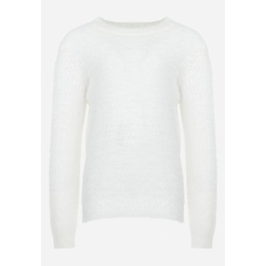 Biały Puchaty Sweter z Długim Rękawem Obirta ze sklepu Born2be Odzież w kategorii Swetry dziewczęce - zdjęcie 161769124