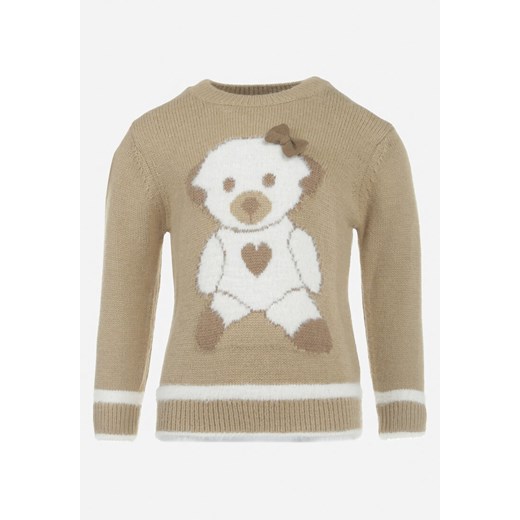 Ciemnobeżowy Sweter z Ozdobnym Misiem Pobli ze sklepu Born2be Odzież w kategorii Swetry dziewczęce - zdjęcie 161769140