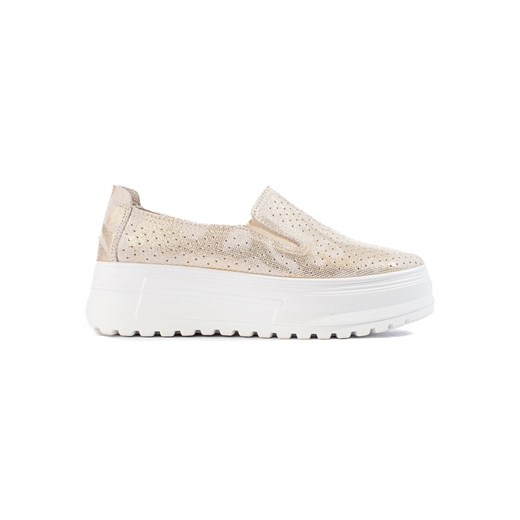 Skórzane buty damskie slip on złote Shelovet Shelovet 38 czasnabuty.pl