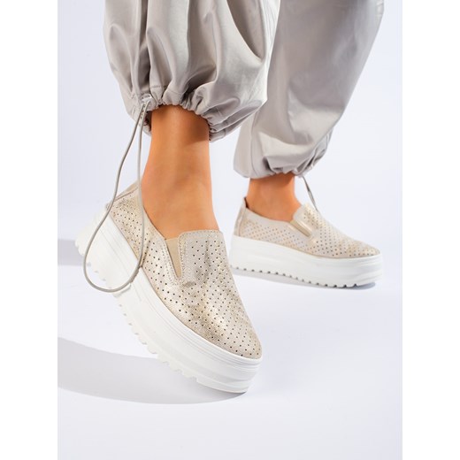 Skórzane buty damskie slip on złote Shelovet Shelovet 41 czasnabuty.pl