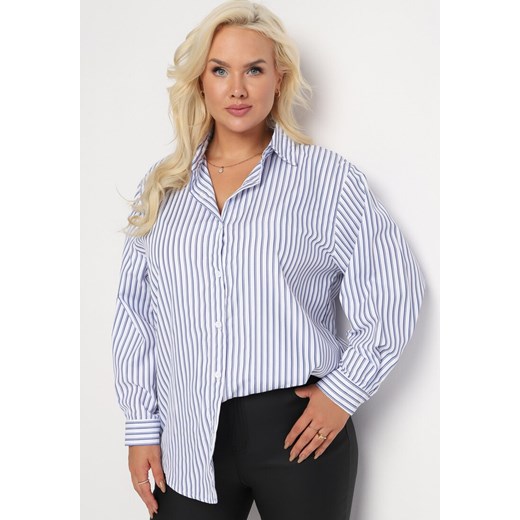 Biała Koszula w Paski Lovelaca 2XL wyprzedaż Born2be Odzież