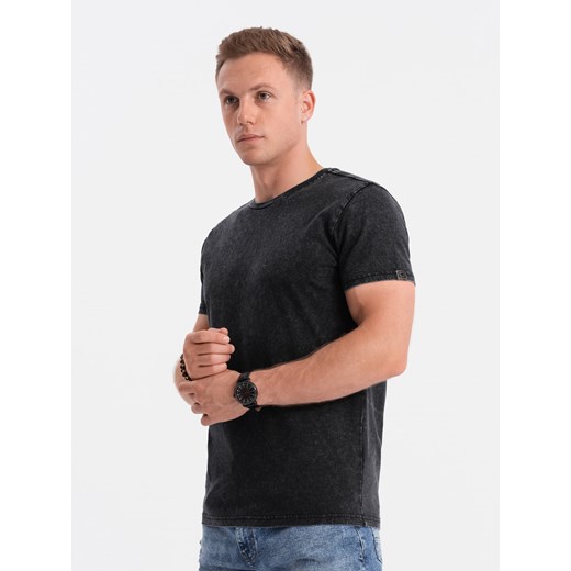 T-shirt męski z efektem ACID WASH -  czarny V1 S1638 ze sklepu ombre w kategorii T-shirty męskie - zdjęcie 161846222