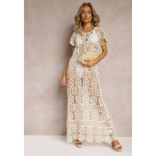 Beżowa Ażurowa Sukienka Plażowa z Bawełny Taymbeth ze sklepu Renee odzież w kategorii Odzież plażowa - zdjęcie 161864432