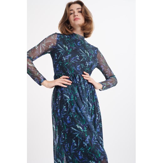 Sukienka z tkaniny typu mesh, kwiatowy nadruk Greenpoint XS Greenpoint.pl