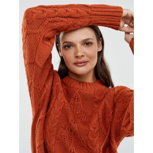 Sweter damski BIG STAR z okrągłym dekoltem casual pomarańczowa 