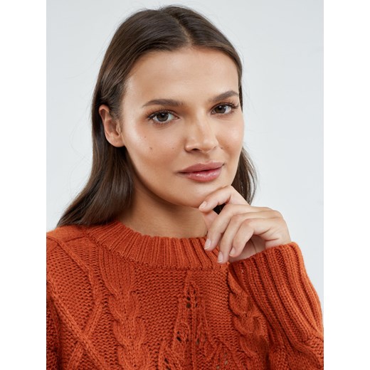 Pomarańczowa sweter damski BIG STAR z okrągłym dekoltem casual 
