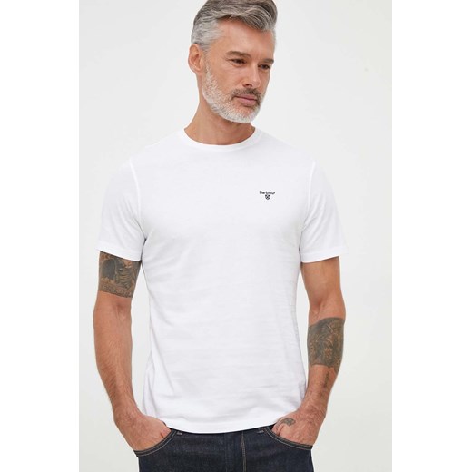Barbour t-shirt bawełniany kolor biały gładki ze sklepu ANSWEAR.com w kategorii T-shirty męskie - zdjęcie 161896013