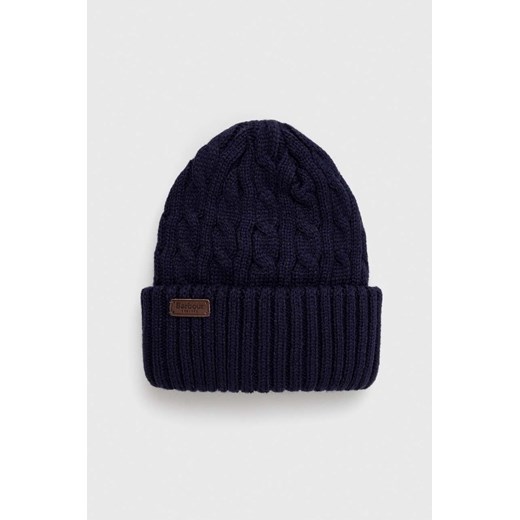 Barbour czapka kolor granatowy z grubej dzianiny ze sklepu ANSWEAR.com w kategorii Czapki zimowe męskie - zdjęcie 161929323