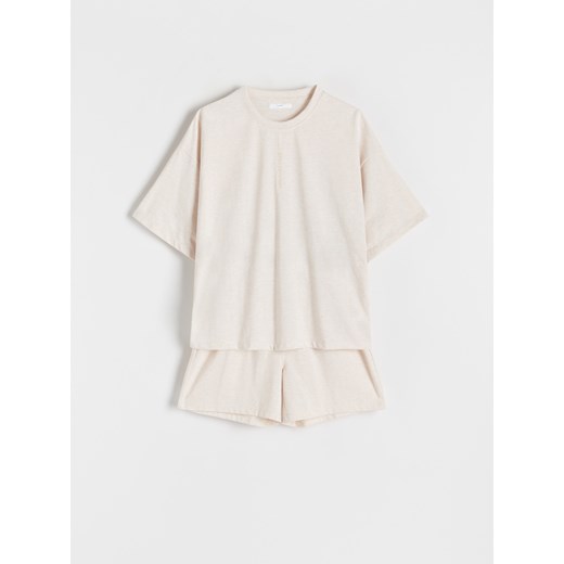 Reserved - Dwuczęściowa piżama z bawełną - Beżowy Reserved XL Reserved