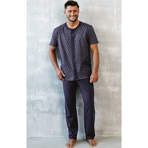 Piżama męska z krótkim rękawem i długą nogawką Ricardo, Kolor granatowy-wzór, Rozmiar M, Italian Fashion ze sklepu Primodo w kategorii Piżamy męskie - zdjęcie 161947162