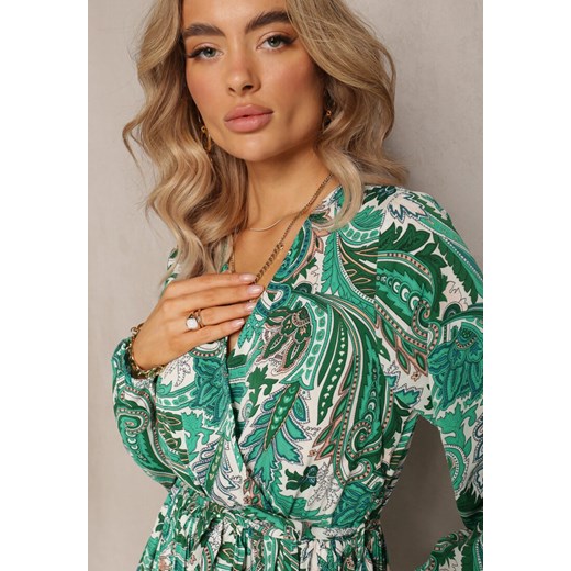 Renee sukienka maxi w kwiaty z dekoltem w serek z tkaniny z długim rękawem