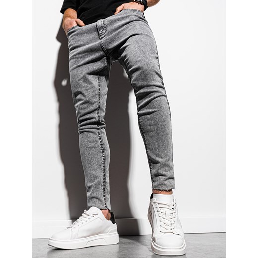 Spodnie męskie jeansowe marmurkowe z surowo wykończoną nogawką SLIM FIT -  szare V1 OM-PADP-0146 ze sklepu ombre w kategorii Jeansy męskie - zdjęcie 161954361