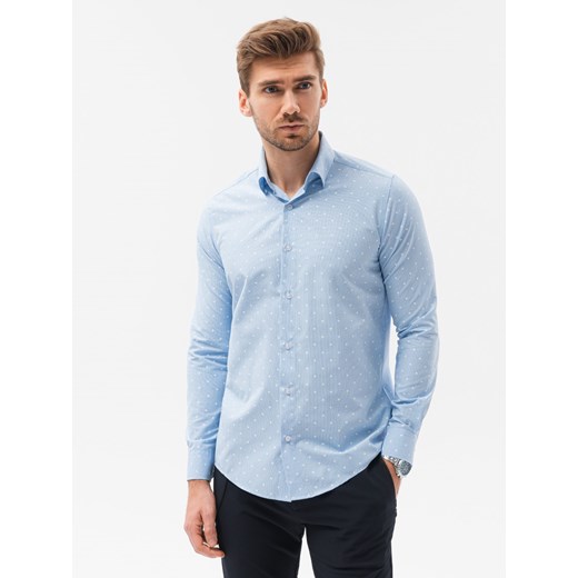 Koszula męska elegancka z długim rękawem - błękitna K463 L promocja ombre