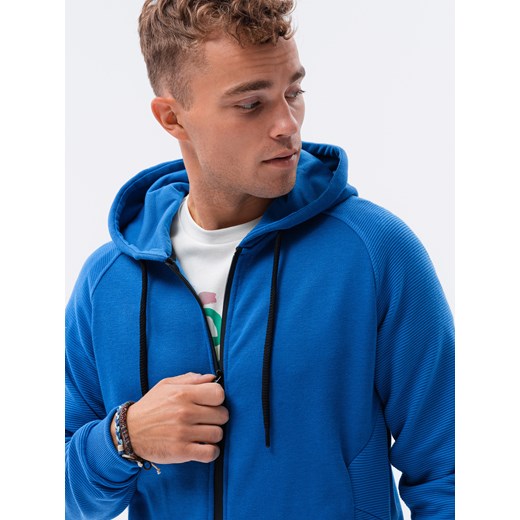 Bluza męska rozpinana z kapturem - niebieska V8 OM-SSZP-0124 ze sklepu ombre w kategorii Bluzy męskie - zdjęcie 161954982