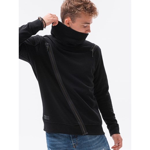 Bluza męska z obszernym kominem i ozdobnymi zamkami STOCKHOLM - czarna B1364 ze sklepu ombre w kategorii Bluzy męskie - zdjęcie 161955031