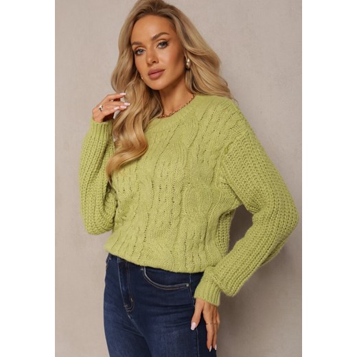 Jasnozielony Sweter o Klasycznym Fasonie z Modnym Splotem Siloma ze sklepu Renee odzież w kategorii Swetry damskie - zdjęcie 161963211