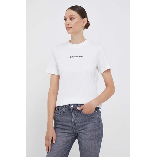 Calvin Klein Jeans t-shirt bawełniany kolor biały ze sklepu ANSWEAR.com w kategorii Bluzki damskie - zdjęcie 161966361