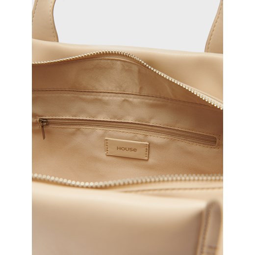 Shopper bag beżowa House mieszcząca a7 matowa na ramię