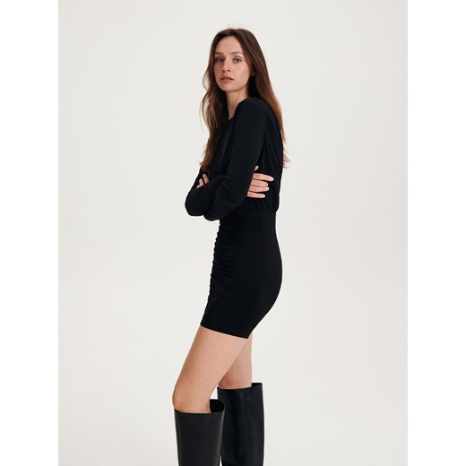 Reserved - Sukienka mini z drapowaniem - Czarny Reserved XS Reserved